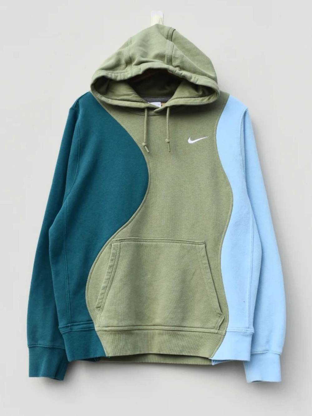 Nike Rework UpcycleX Colorblock Pullover Hoodie in Olive, Teal & Light Blue